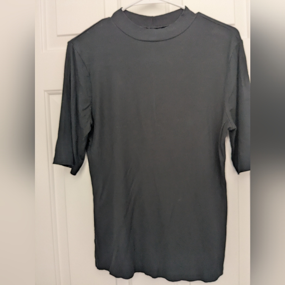 a new day Women's Black Mock Neck Ribbed Short Sleeve Top